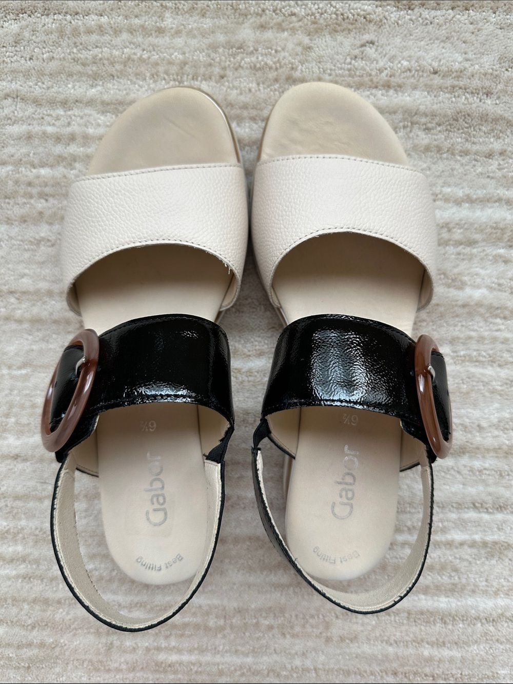 GABOR Freya Wedge Platform Sandal Beige with Black Patent Size UK 6.5 | US 9 - Picture 16 of 17